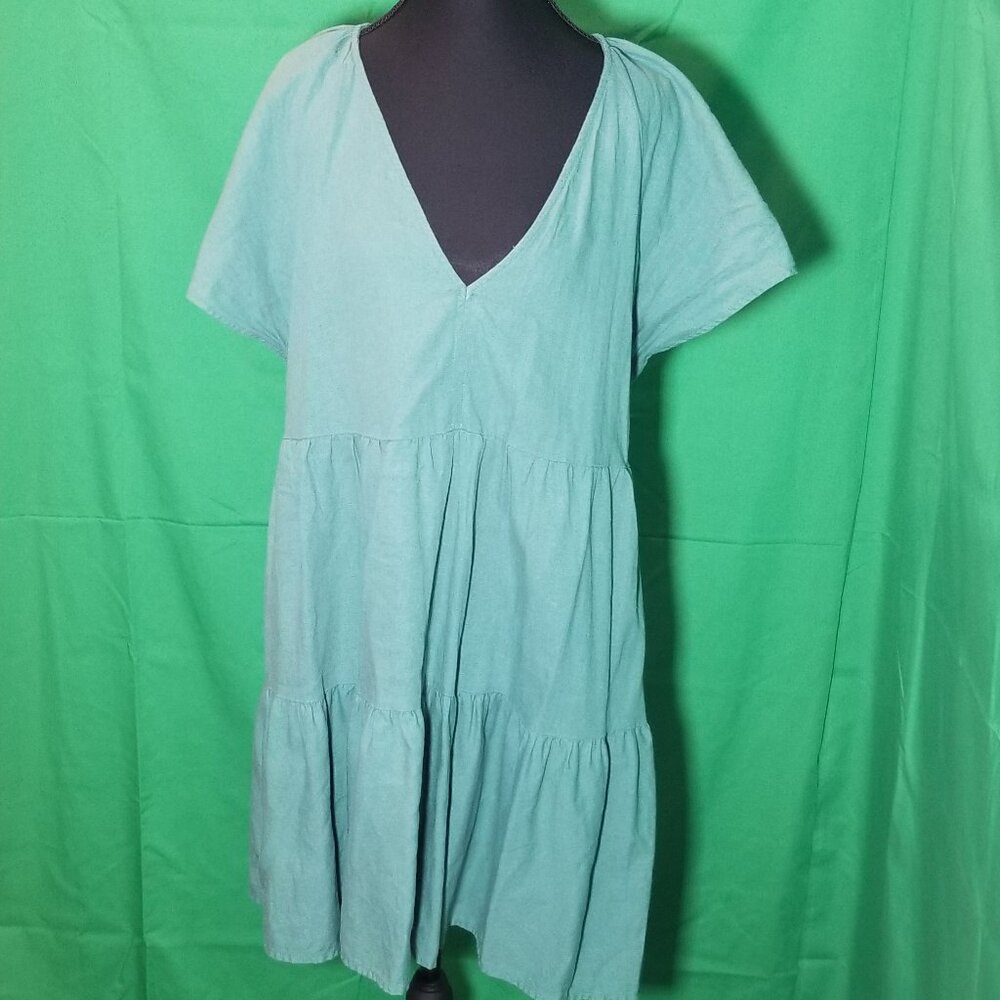 Universal Thread Linen Blend Green Babydoll Dress Womens L Retro Boho Cottage